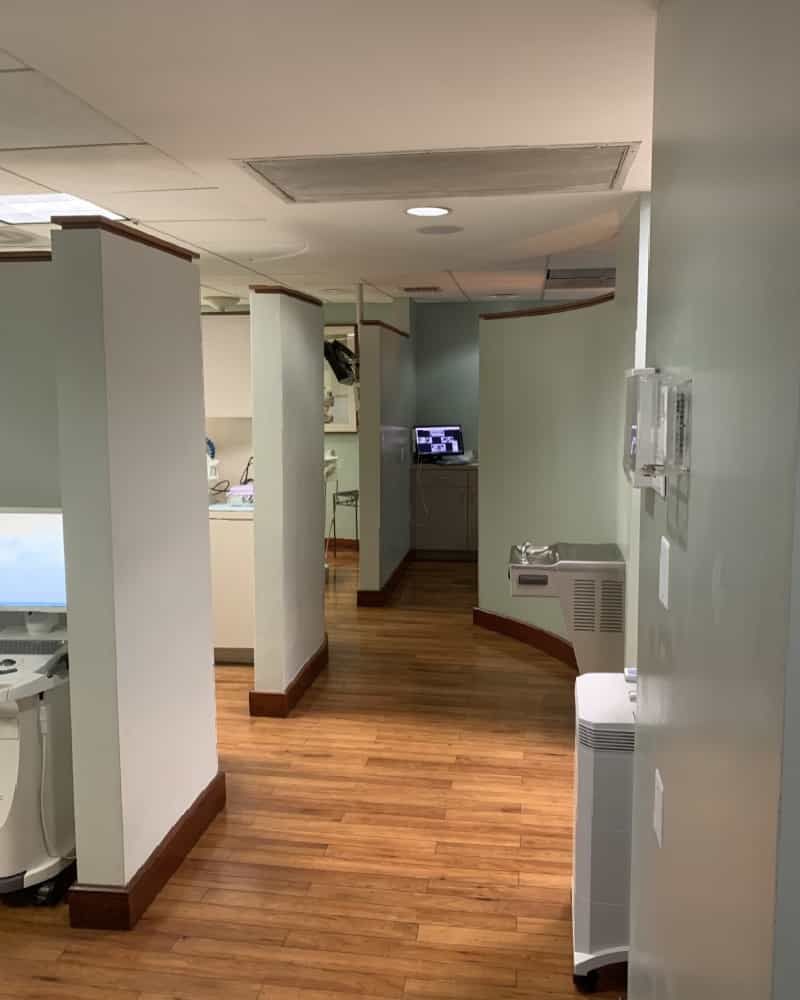 interior office photo with hallway and dental equipment